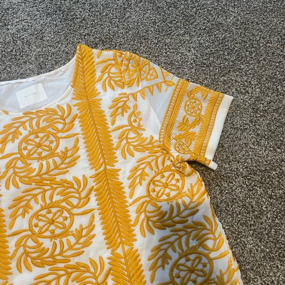 All:Row White and Yellow Embroidered Mini Dress | Boho Shift Dress Size L - Picture 9 of 13